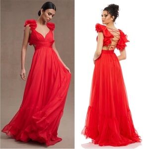 NWT Mac Duggal Red Ruffle Gown